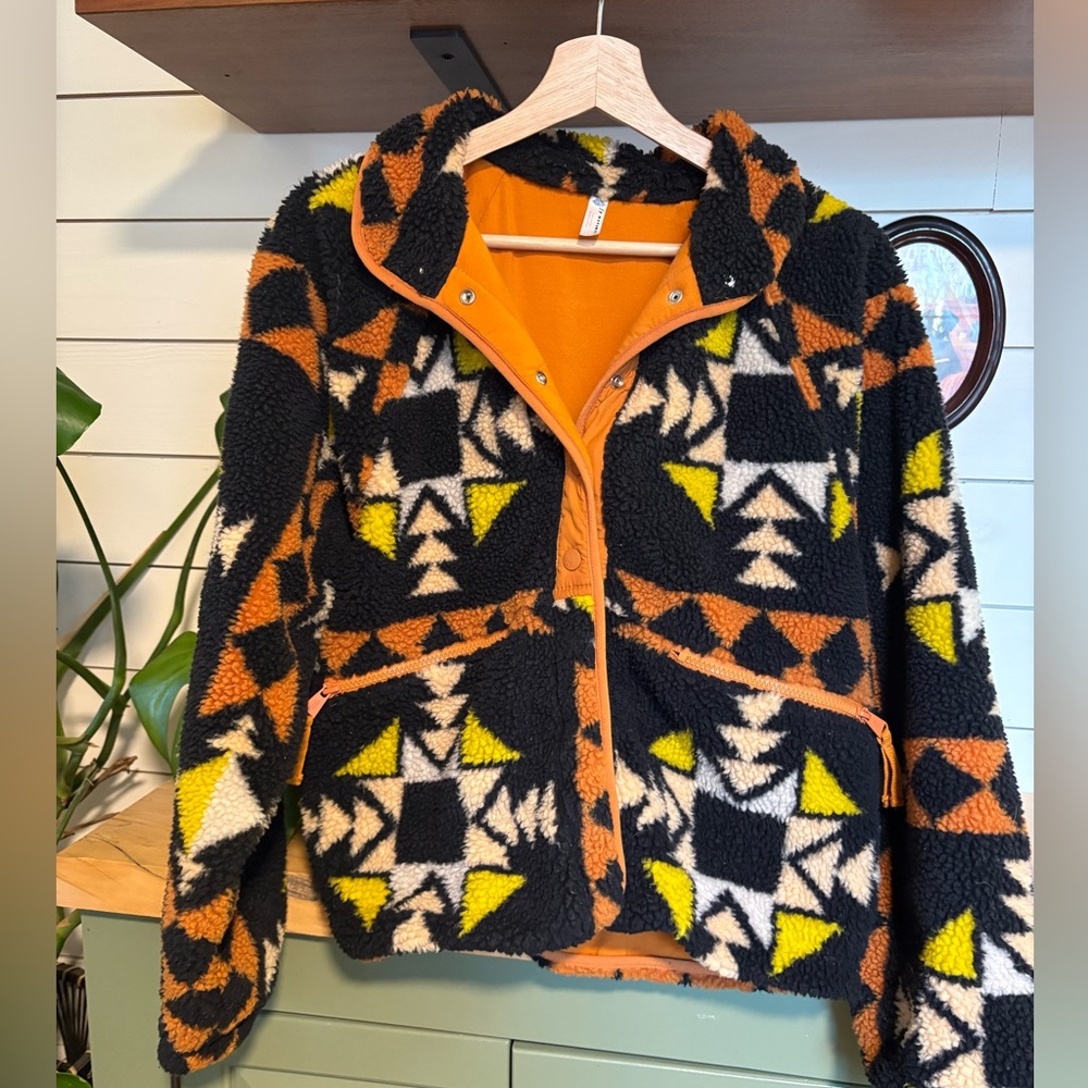 Free People Geometric Sherpa Fleece Hooded Jacket | Cozy Fall Layer
